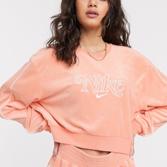 Nike Tops - Nike Peach Terry Cloth Embroidered Cropped Sweatshirt